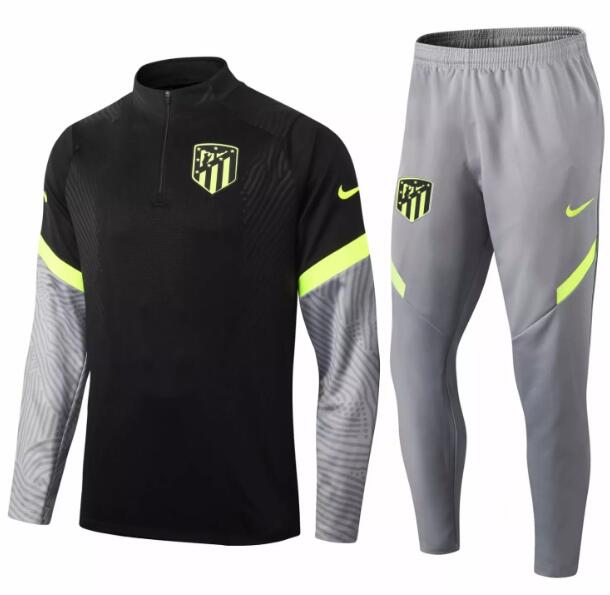 Atletico Madrid Black Grey Training Kits Sweatshirt with Pants 2020/21